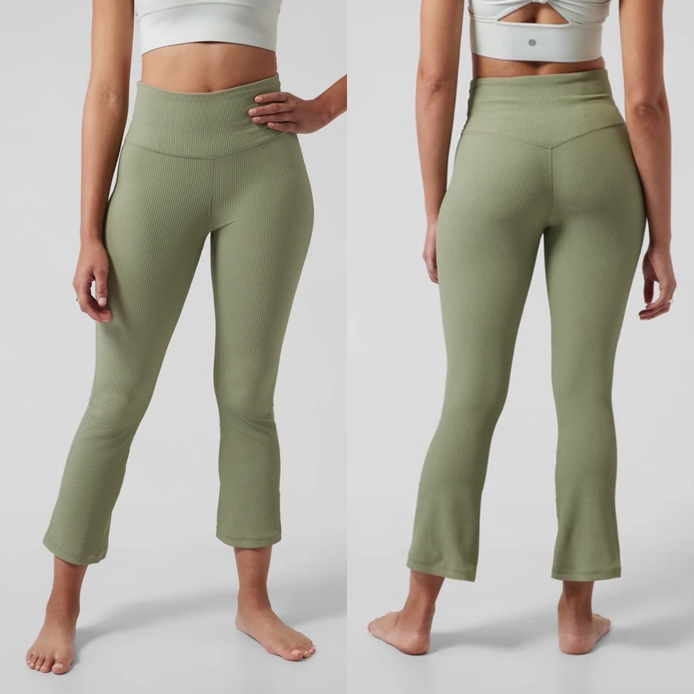 Athleta Olive Green Ribbed Boot-Cut Leggings